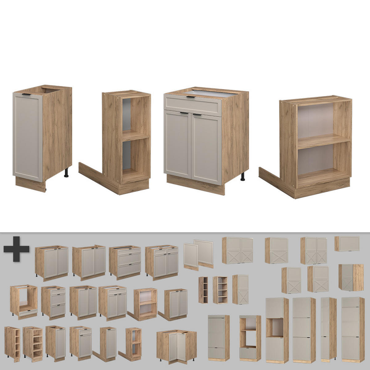 KÜCHENINSEL Fame-Line GrauBeige 90 cm mit Schublade, ohne AP - Honigeiche/Grau, Holzwerkstoff (90/82/60cm) - Vicco