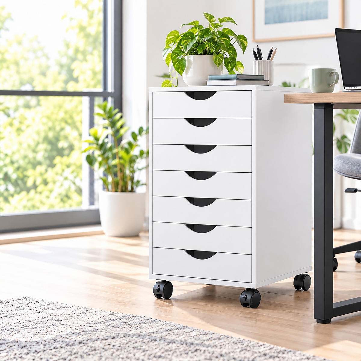 ROLLCONTAINER Industrial-Weiß 7 Schubladen - Weiß, Holzwerkstoff/Kunststoff (45/69/40cm) - Relaxdays