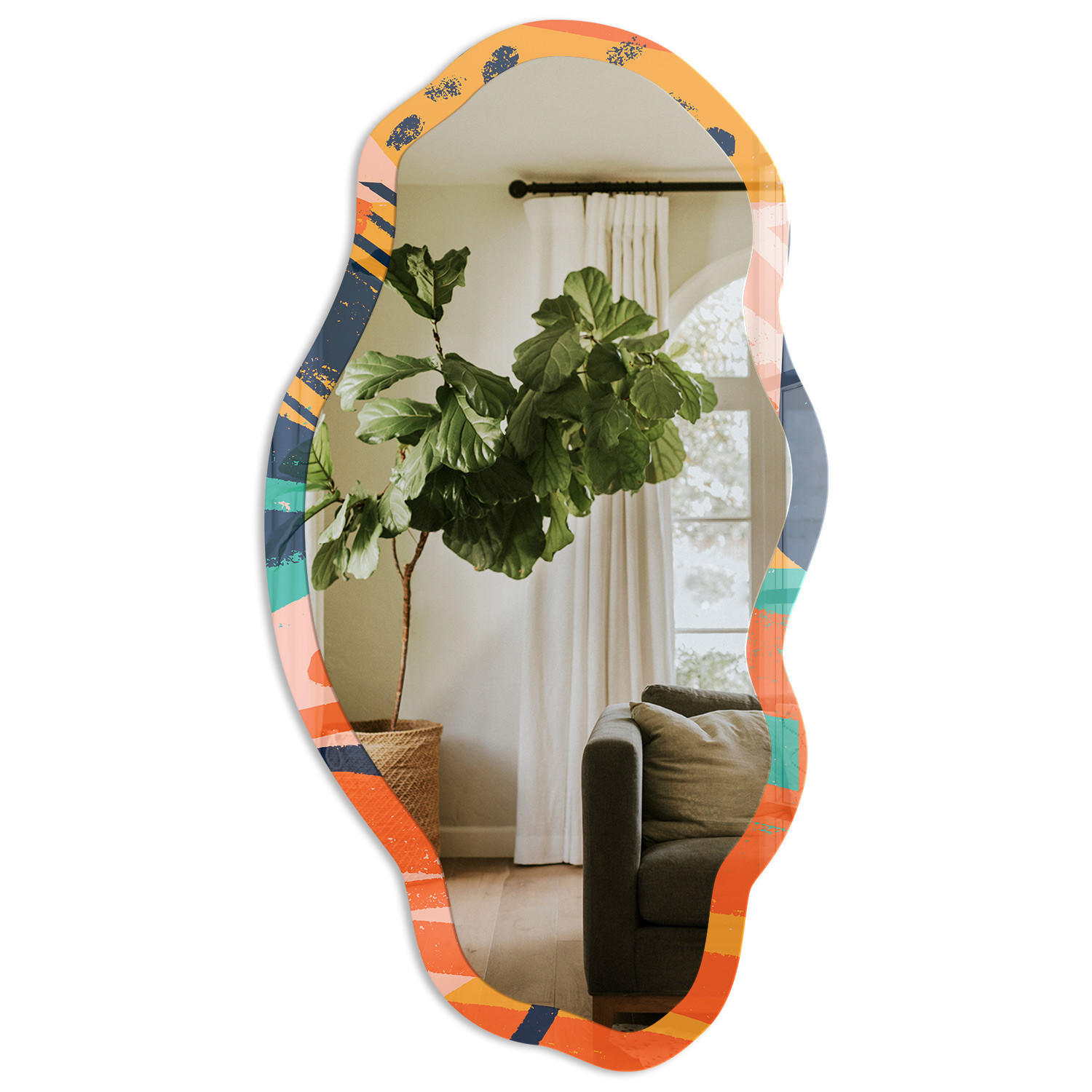 SPIEGEL 90x45 cm asymmetrisch mit Druck - Farbenfrohe Abstraktion - Transparent, Glas (45/90/0.4cm) - TULUP