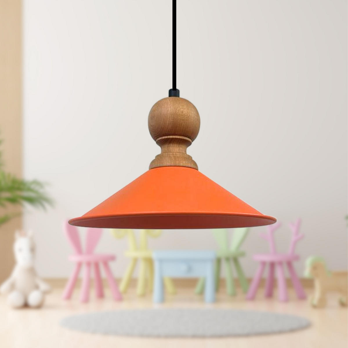 PENDELLEUCHTE Ferh 35/20 cm - Orange, Holz/Metall (20/35/20cm) - Bamyum