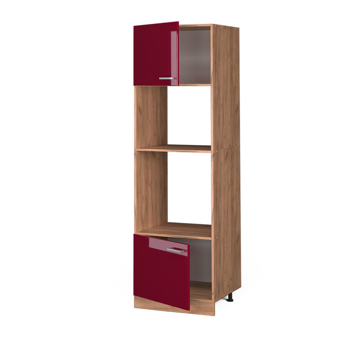 MIKROWELLENSCHRANK R-Line Rot Hochglanz 60 cm - Honigeiche/Bordeaux, Holzwerkstoff (60/206.8/57.2cm) - Vicco