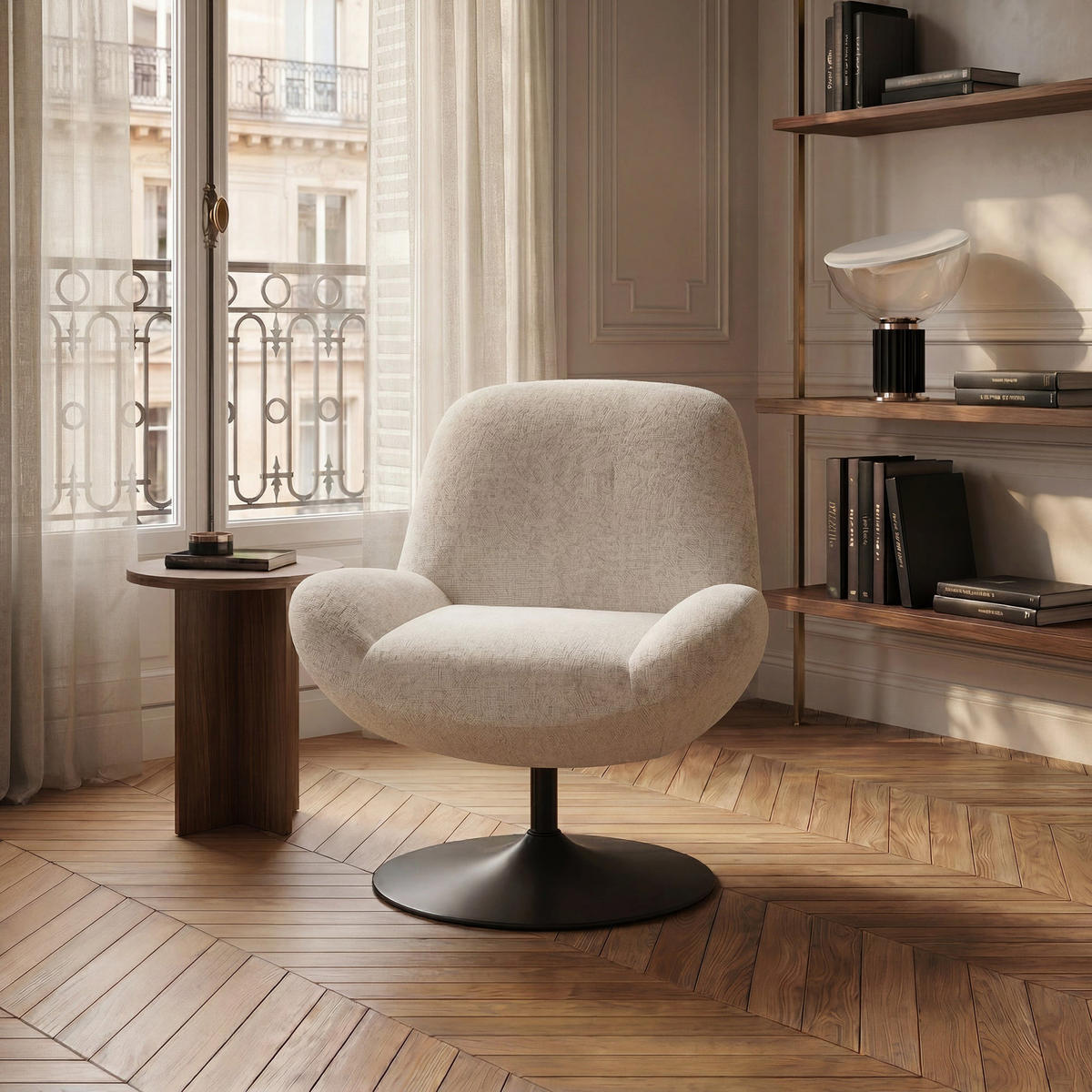 DREHSESSEL RETRO Schlingenvelours Creme 71cm - Creme, Textil (71/80/76cm) - Premium Interiors