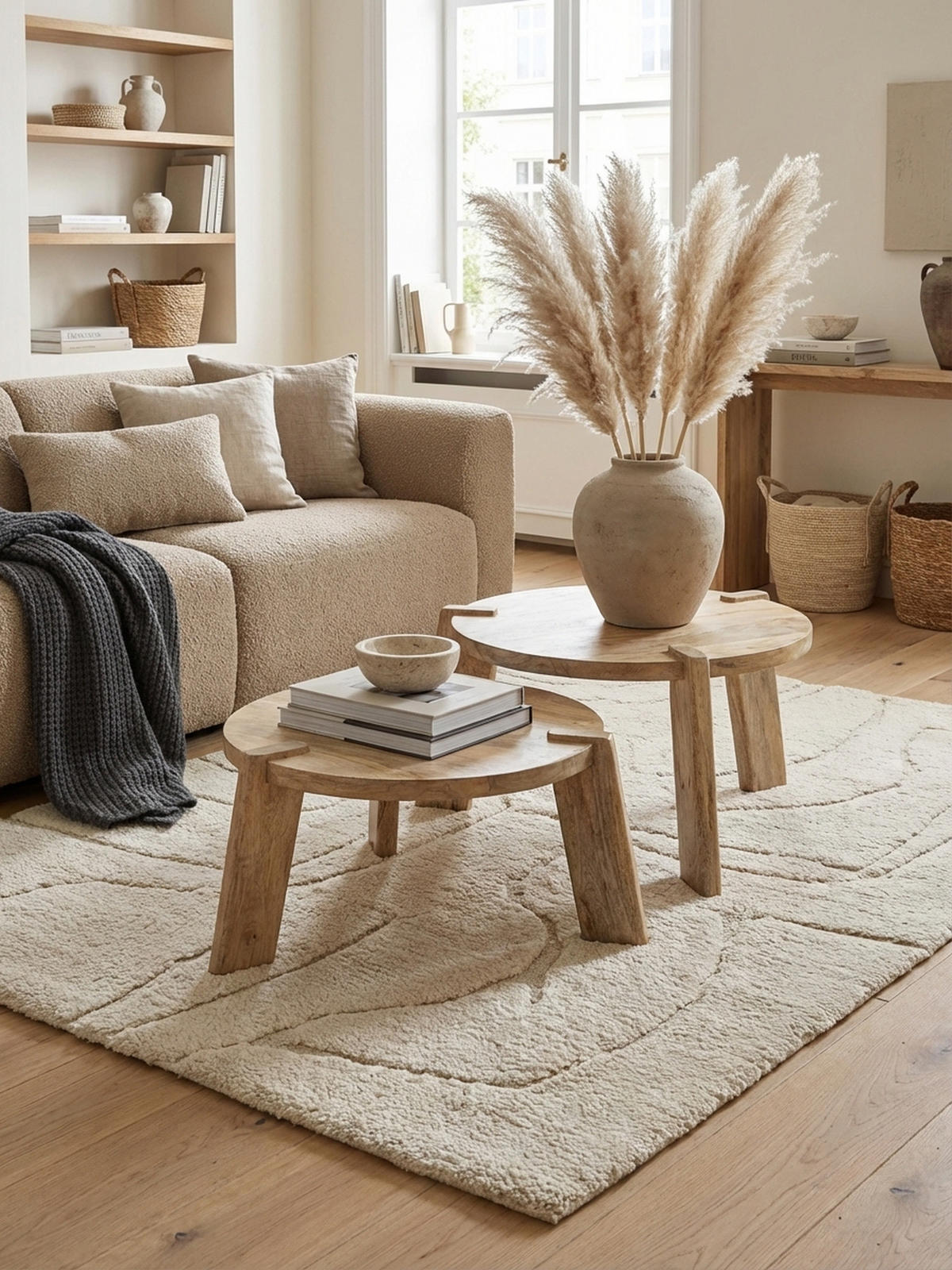COUCHTISCH 2er Set Mango Massivholz Messingstreifen Handgefertigt HELEN, Beige 53x53x32 cm - Beige, Mangoholz/Holz (53/53/32cm) - KADIMA DESIGN