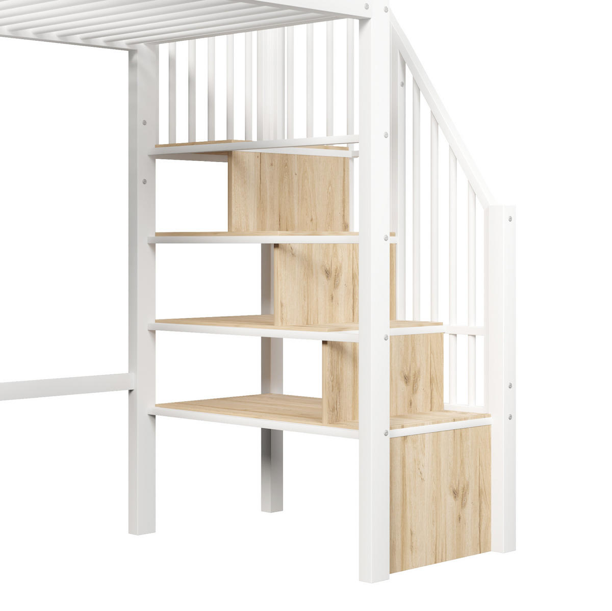 HOCHBETT 90/200 cm aus MDF und Metall mit Ablageleiter, Weiß - Weiß, Holzwerkstoff (90/200cm) - OKMYHOME