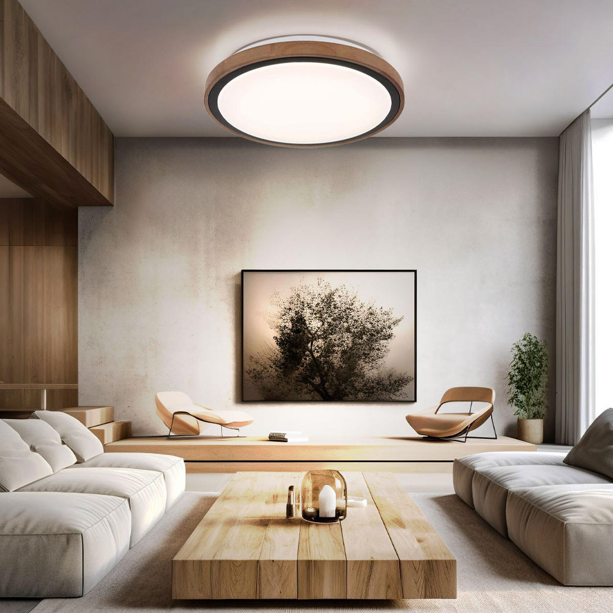 LED DECKENLEUCHTE BRUNO Aluminium Braun - Braun, Holz (38/38/9.5cm) - Globo Lighting