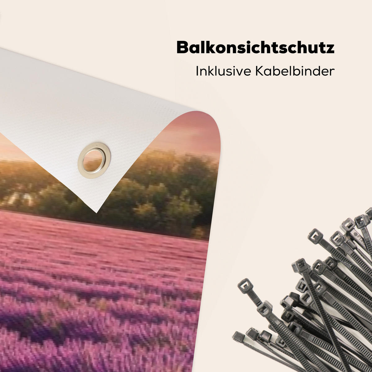 BALKON-SICHTSCHUTZ Lavendelfeld - Sonnenuntergang - Lila - Blumen - Violett, Kunststoff (500/110cm) - MuchoWow
