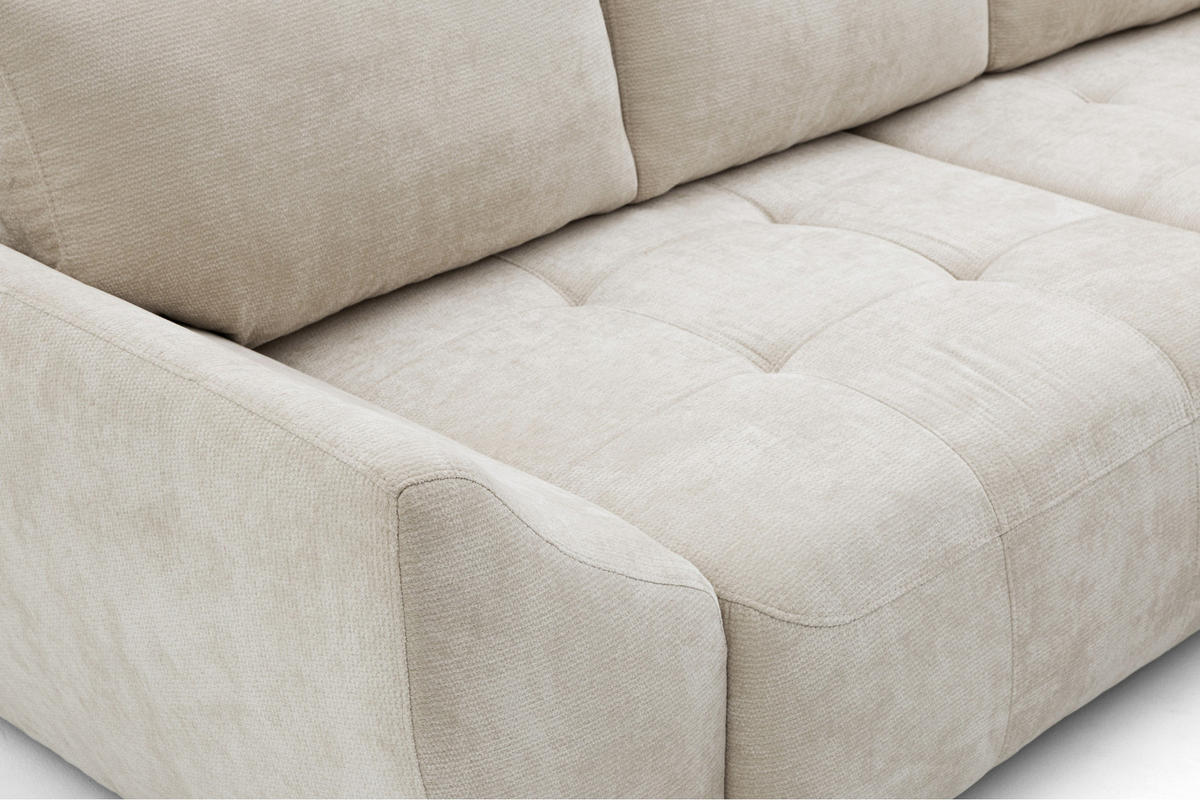 ECKSOFA NICE L Rechts mit Schlaffunktion 137x204 Chenille Beige - Beige/Schwarz, Holz/Textil (165/260cm) - Muffo