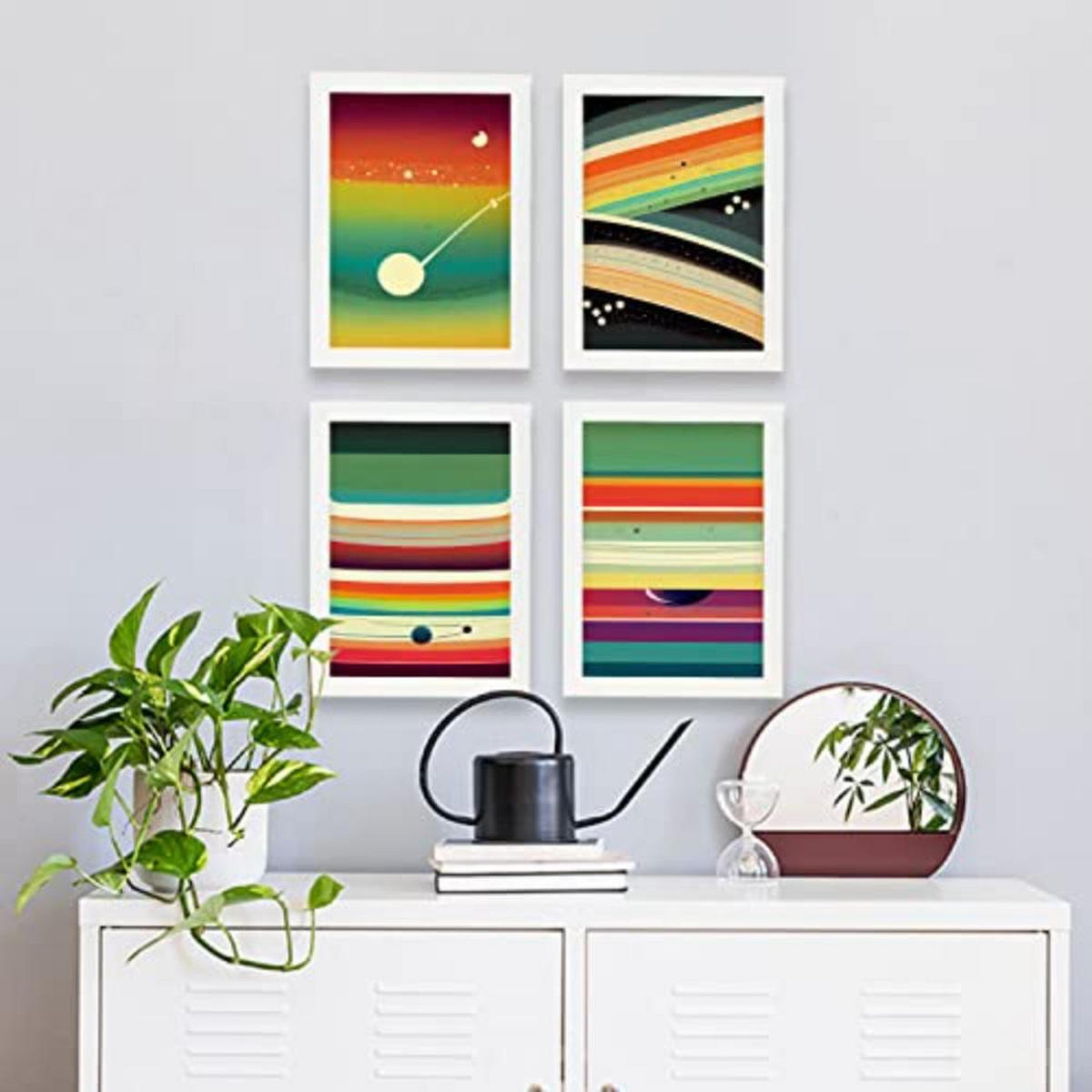 POSTER Set mit 4 Teilt Abstrakt Moderne Galaxien A4 Weißer Rahmen - Weiß, Papier (29.7/3cm) - Nacnic