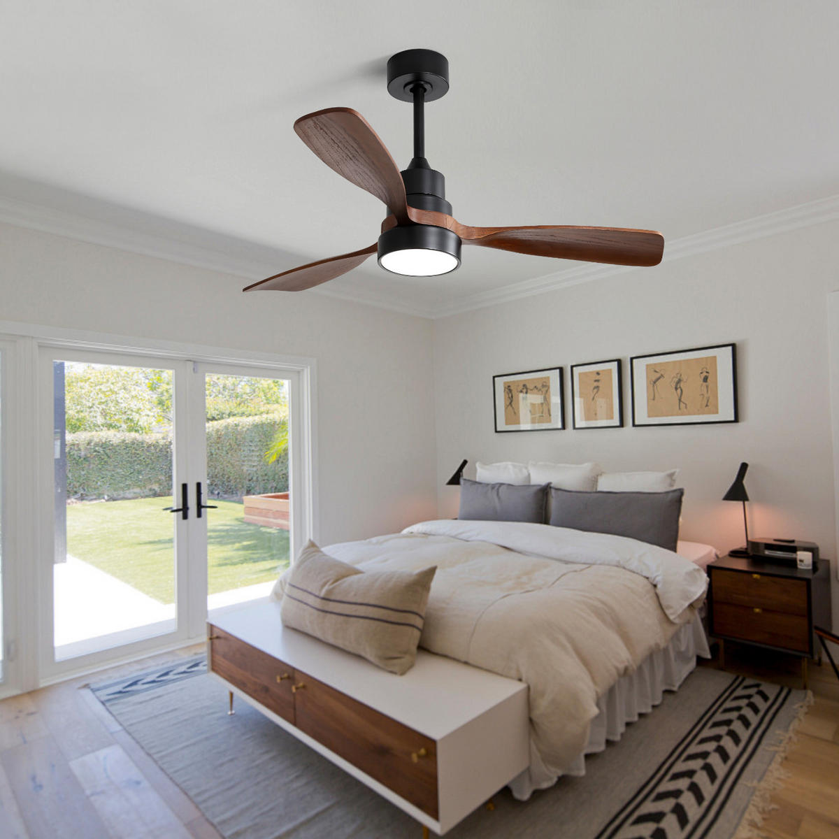 DECKENVENTILATOR DE-16325 48 Zoll mit 3 Massivholz-Flügeln - Schwarz, Holz/Metall (122/122/43.5cm) - ComfortXL