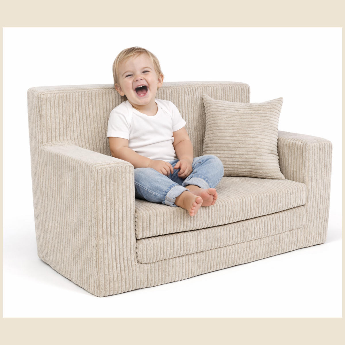 KINDERSOFA aus Kuschel-Cord in Beige - Beige, Textil (83/47/43cm) - Fortisline