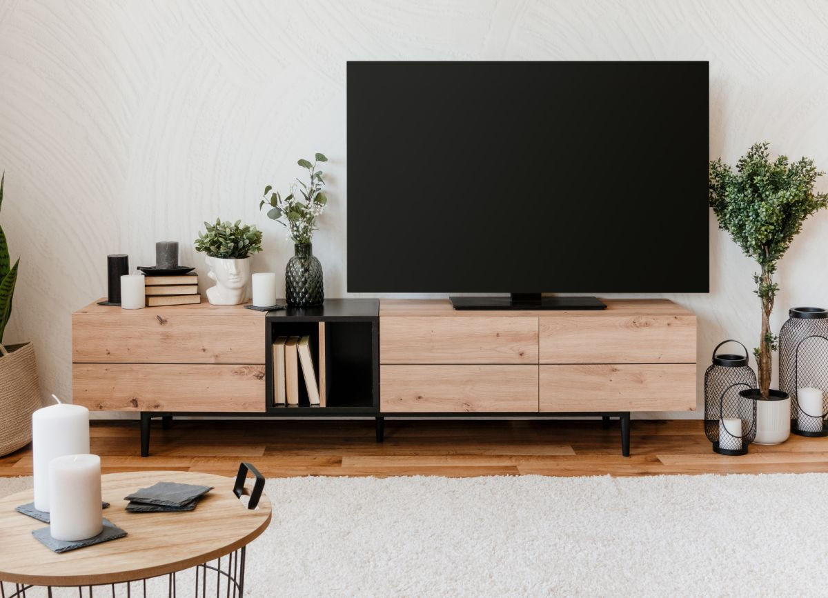 TV-LOWBOARD Eiche Artisan, schwarz 195 cm, TV-Unterteil mit viel Stauraum - Schwarz/Eiche Artisan, Holzwerkstoff (195/48/37cm) - Furn.Design