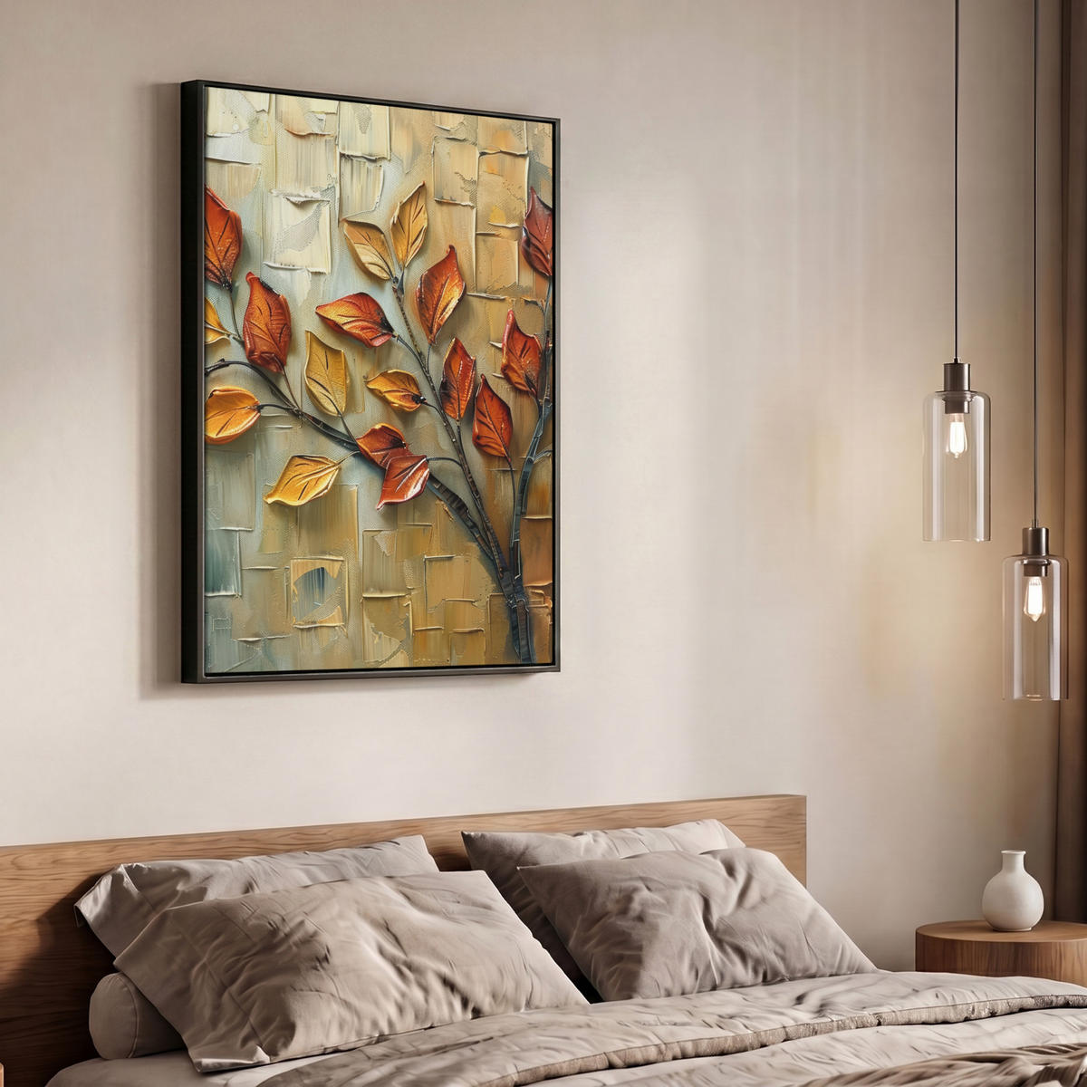 LEINWAND Bilder mit Rahmen - Baum - Abstrakt - Natur - Kunst - 70x100 - Goldfarben, Textil (70/100cm) - MuchoWow
