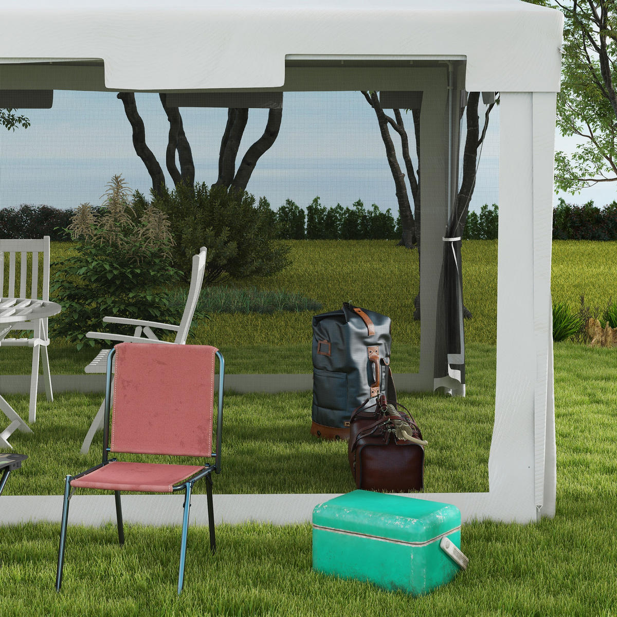 PAVILLON 4x3 m Netz weiß - Weiß, Metall (395/255/295cm) - Fortuna Lai