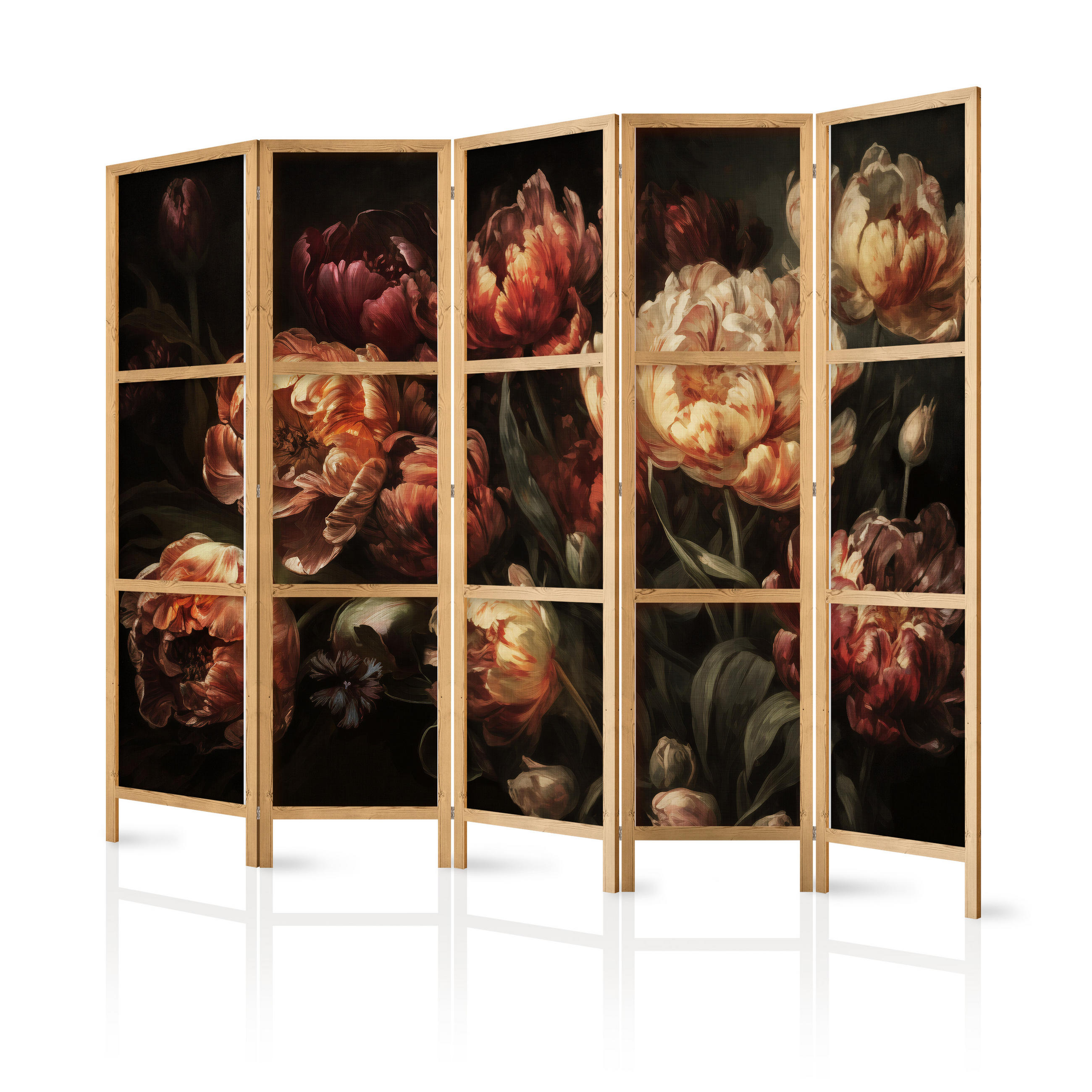 PARAVENT Japanischer 5-tlg 225x172 cm Bunte Blumen - Multicolor, Holz/Textil (225/172/3cm) - Muralo