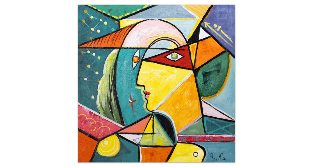 ACRYLBILD HANDGEMALT 80/80 cm - Blau/Gelb, Holz/Textil (80/80cm) - KUNSTLOFT