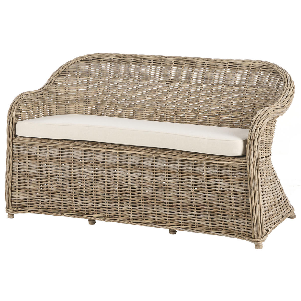 GARTENSOFA 2.5-Sitzer mit Ottomane Naturfarben Susua - Naturfarben/Weiß, Naturmaterialen (150/87/69cm) - Beliani