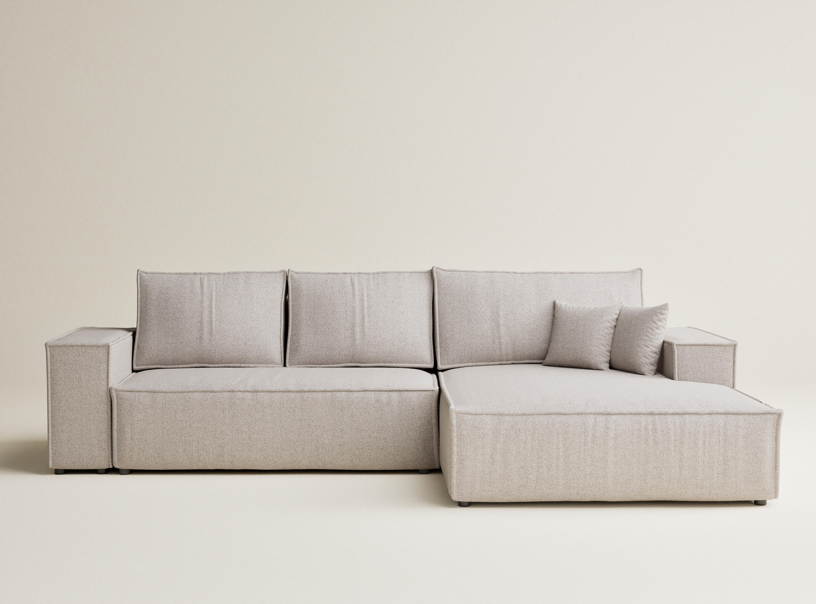 ECKSOFA MIT SCHLAFFUNKTION Maze Beige Webstoff - Schwarz/Grau, Holz/Holzwerkstoff (294/185cm) - Maison de Reve