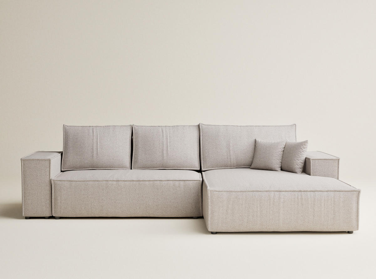 ECKSOFA MIT SCHLAFFUNKTION Maze Beige Webstoff - Schwarz/Grau, Holz/Holzwerkstoff (294/185cm) - Maison de Reve