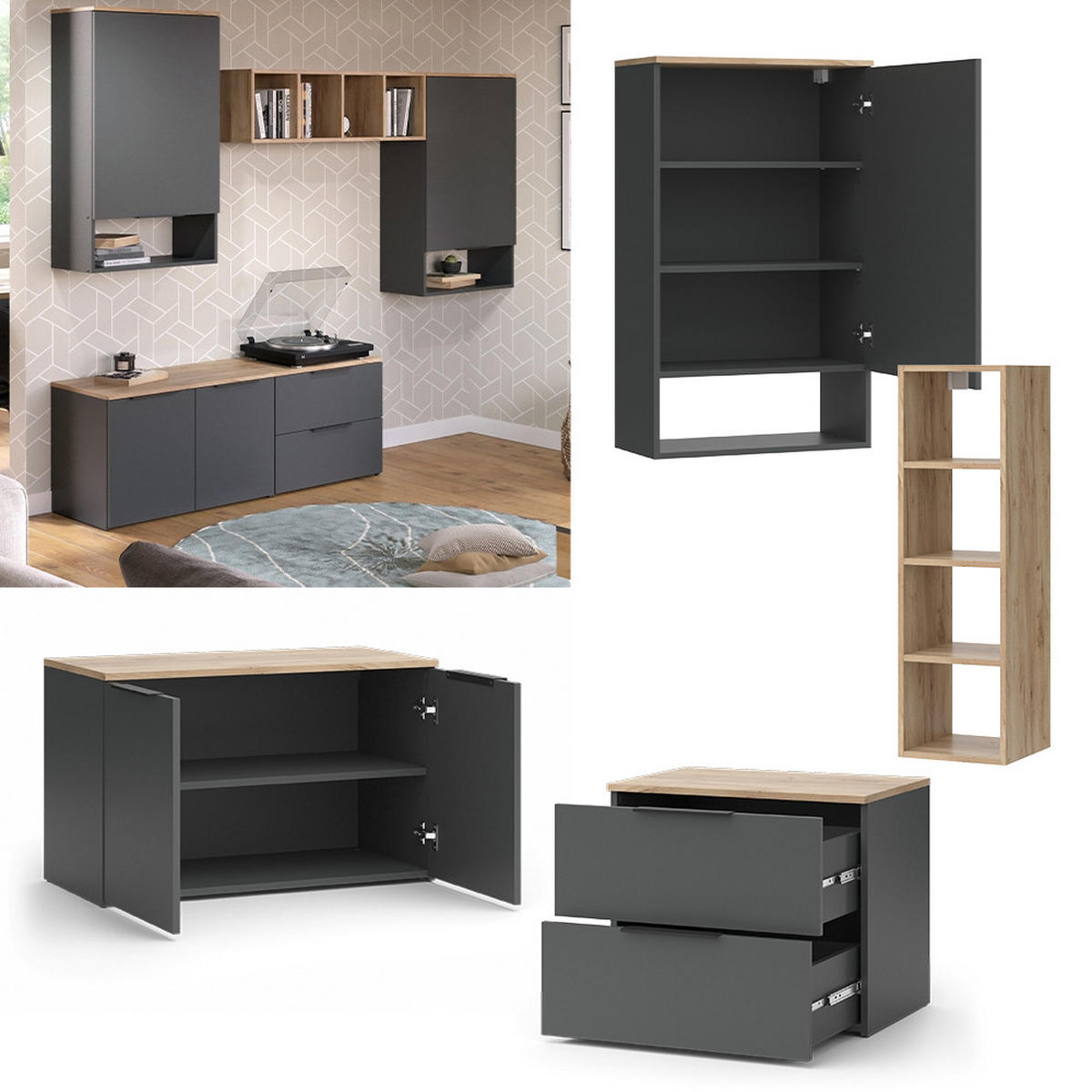 NÁSTĚNNÁ SKŘÍŇKA Wido Antracit - Sonoma dub/antracitová, kompozitní dřevo (80/50/40cm) - Vicco