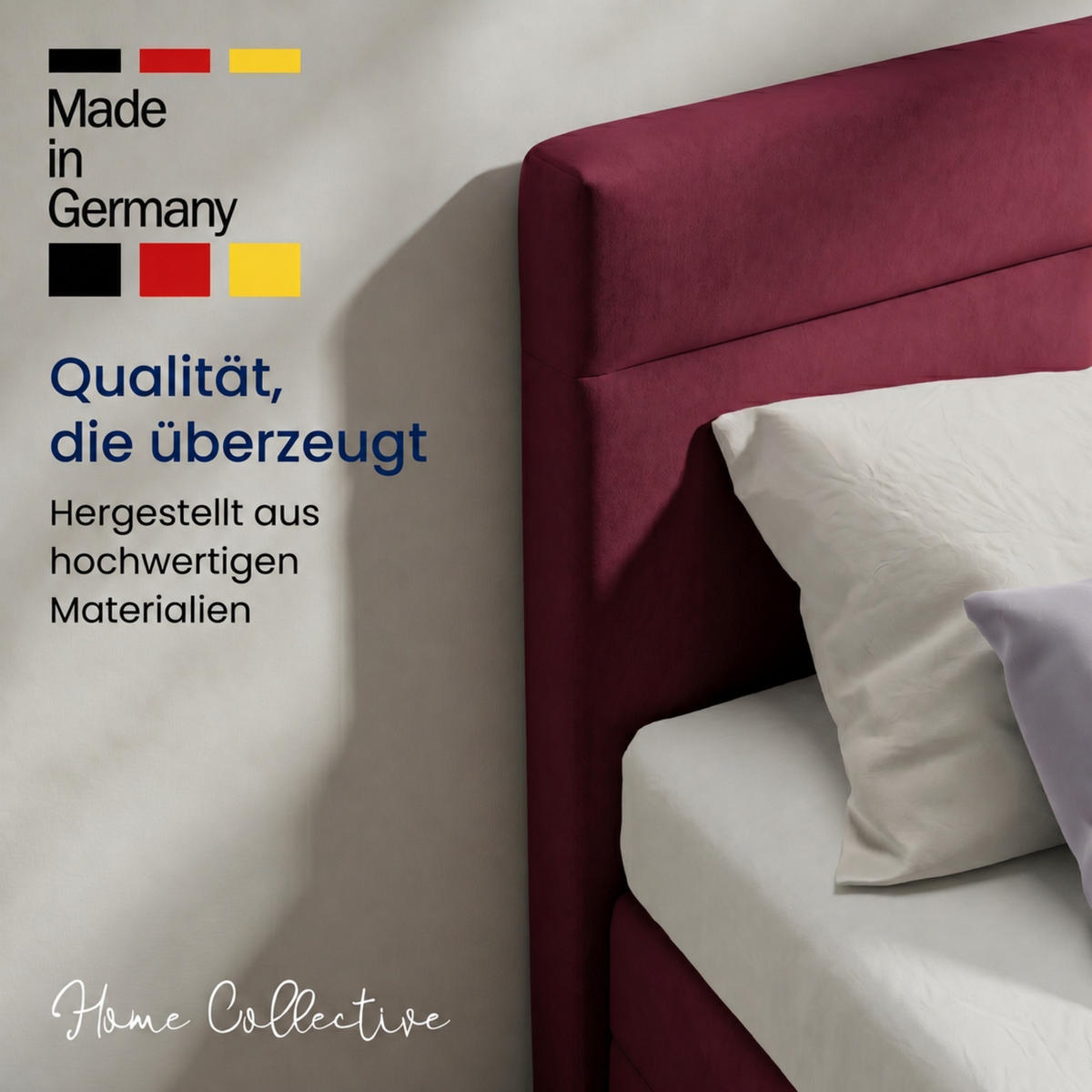 BOXBETT H3 Matratze 200x200 cm Bordeaux-rot - Rot, Textil (200/200cm) - Home Collective