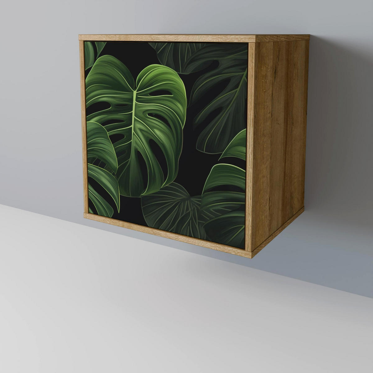 SIDEBOARD INFINITE MONSTERA, Eichefarben, 57,5x42x77,5 cm, Schräge Buchenholzfüße - Eichefarben/Buchefarben, Holzwerkstoff/Buchenholz (57.5/77.5/42cm) - SpaceRebels