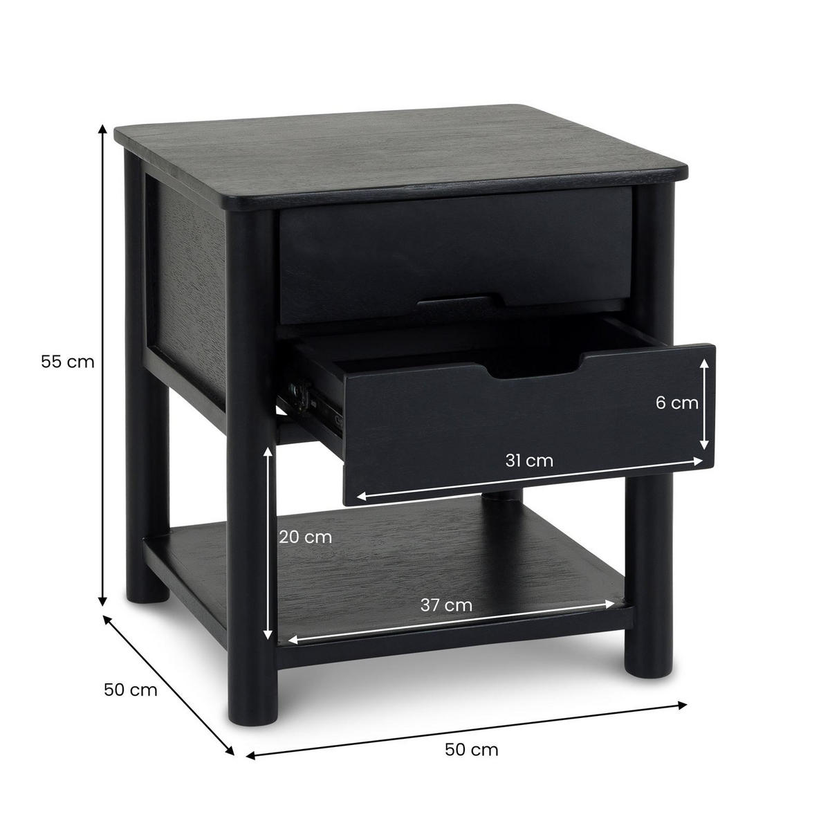 NACHTTISCH FADRI schwarz - Schwarz, Holz (50/55/50cm) - IDIMEX