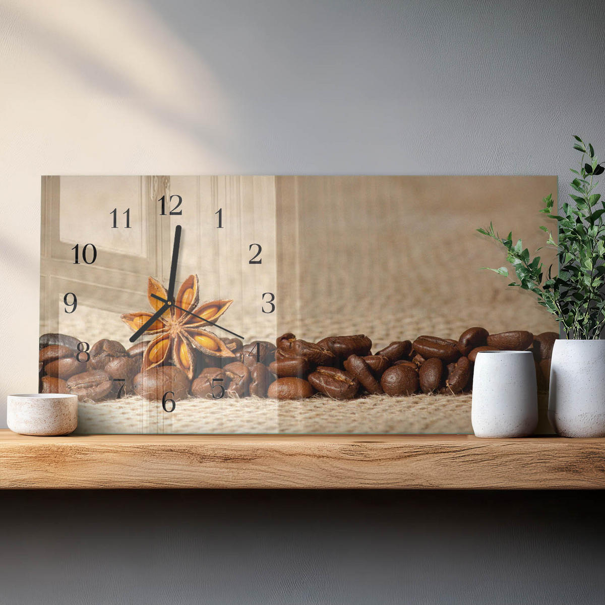 WANDUHR 60x30 cm - Blumen - Braun, Glas (60/30/0.4cm) - TULUP