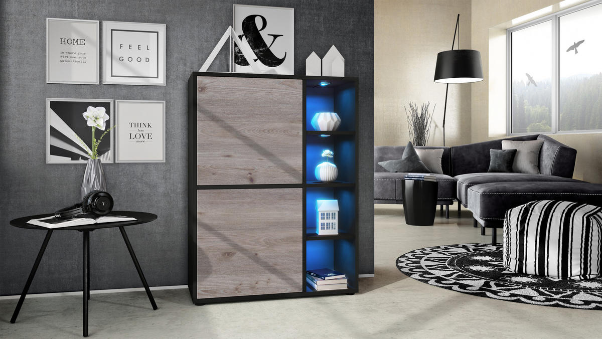 HIGHBOARD Cuba Türen in Eiche Nordic - Silbereichenfarben, Holzwerkstoff (79/105.5/35.5cm) - Vladon