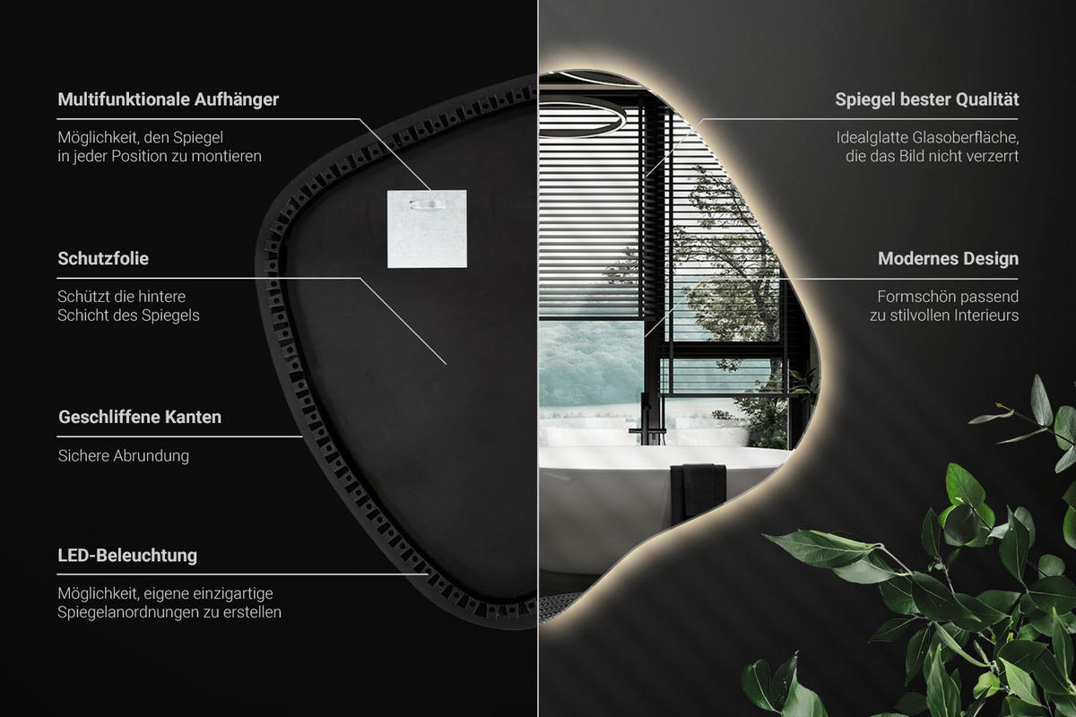 LED SPIEGEL 57x57,7 cm Warmweiß 3000K - Transparent, Glas (58/58.7/0.4cm) - Wallfluent