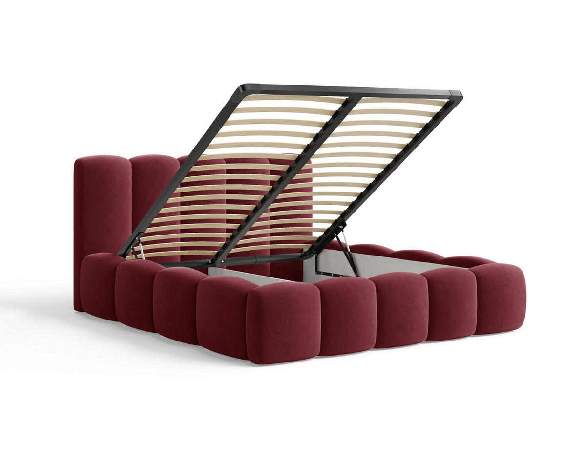 POLSTERBETT 18 - 140x200 cm – Riviera – Gepolstertes Bett mit Metall-Lattenrost - Bordeaux, Holz (140/200cm) - ROYAL24_MARKT