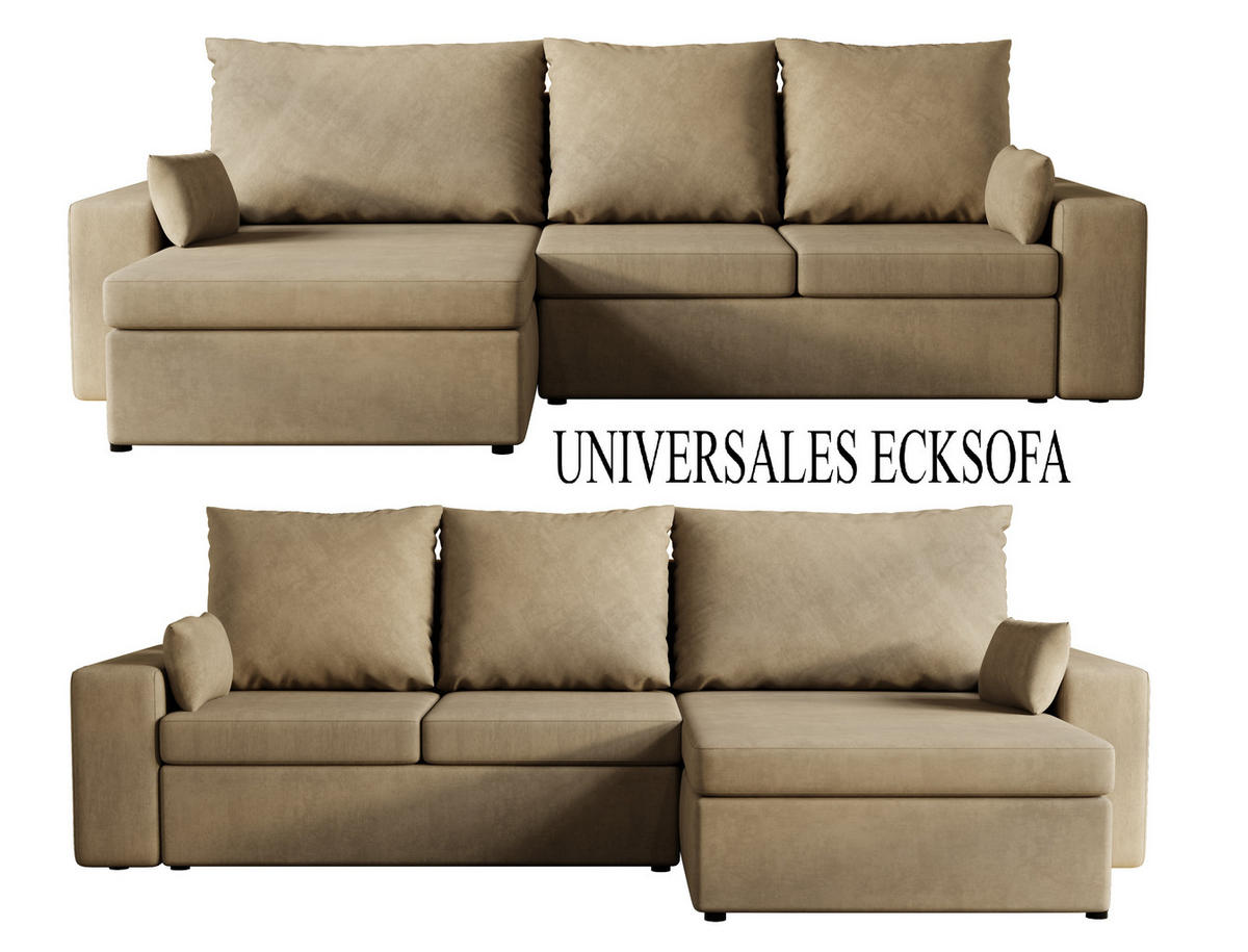 ECKSOFA Paco mit Bettkasten und Schlaffunktion, L-Form/XL-Form, Velourstoff, Universal - Cappuccino, Holzwerkstoff (276/145cm) - 4ALL HOME