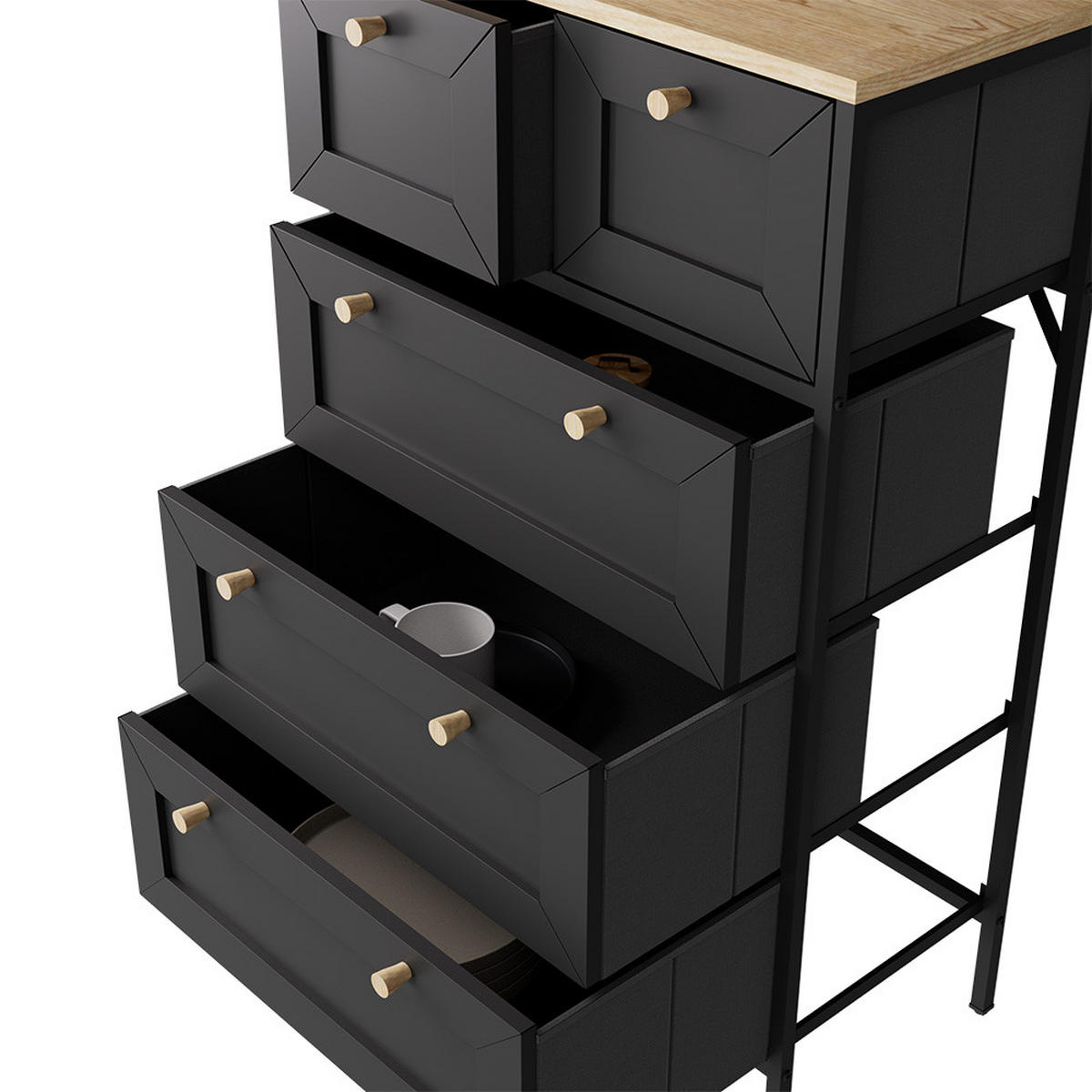 KOMMODE Belaro Schwarz 56 x 95 cm mit 5 Schubladen - Schwarz, Holzwerkstoff (56/95/30cm) - Vicco