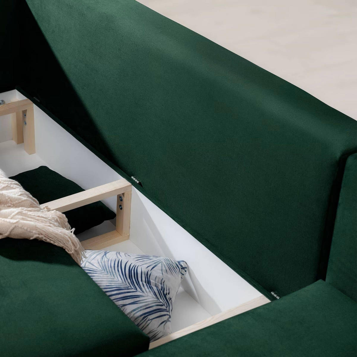 ECKSOFA mit Schlaffunktion und Bettkasten, Loco-Stoff - Dunkelgrün/Schwarz, Textil/Metall (190/289cm) - Eltap