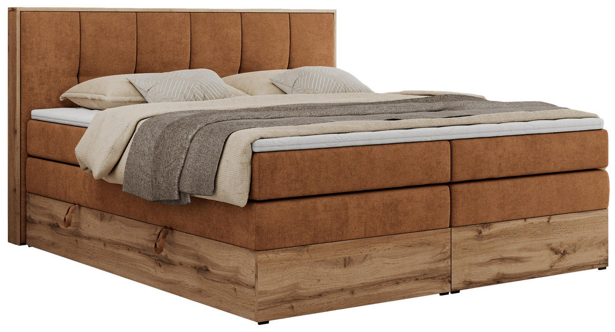 BOXSPRINGBETT ALBERO 1 KING 180/200 Orange Strukture - H3 - Orange, Holz/Textil (180/200cm) - MKS