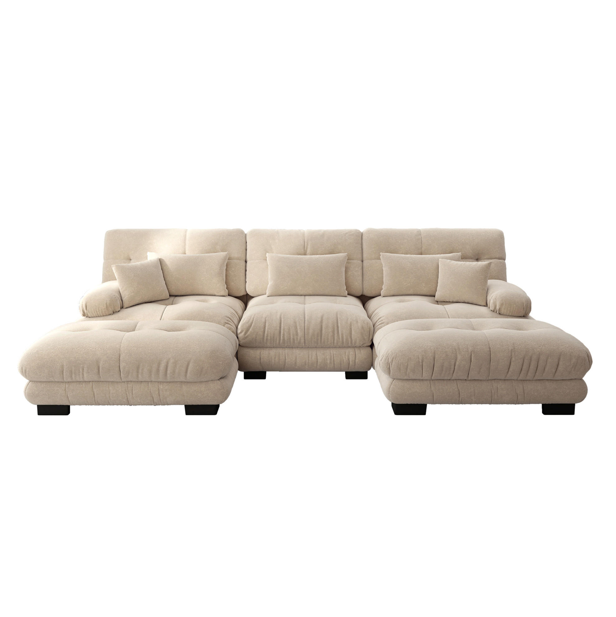 ECKSOFA mit beweglichen Ottomane, tiefem Sitz und Chenille-Bezug, Hellbraun - Cappuccino, Textil (313/145cm) - Redom