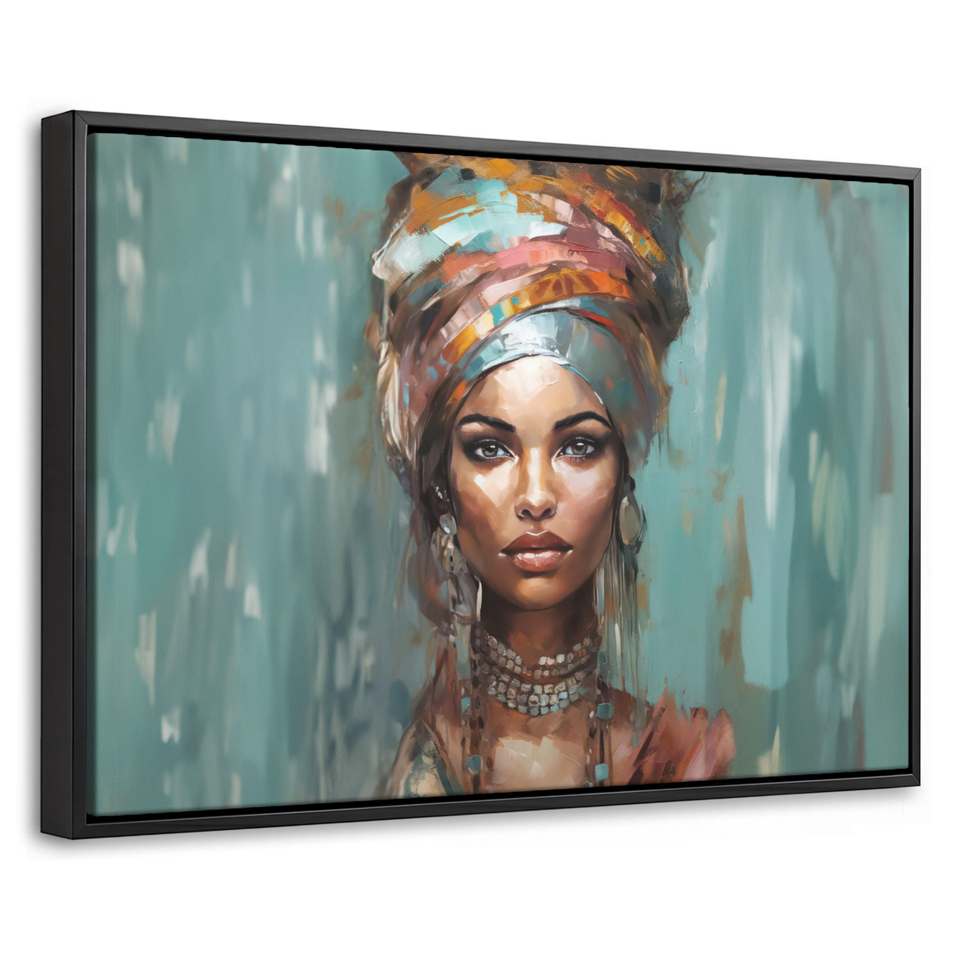 LEINWAND Bilder mit Rahmen - Frau - Kunst - Schmuck - Porträt - 30x20 - Blaugrau, Textil (30/20cm) - MuchoWow