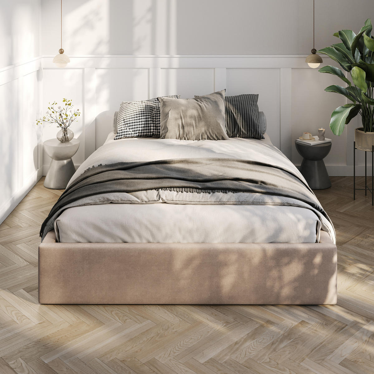 POLSTERBETT 140x200cm Bett mit Stauraum Lattenrost Beige - Beige, Holz/Holzwerkstoff (140/200cm) - Muralo