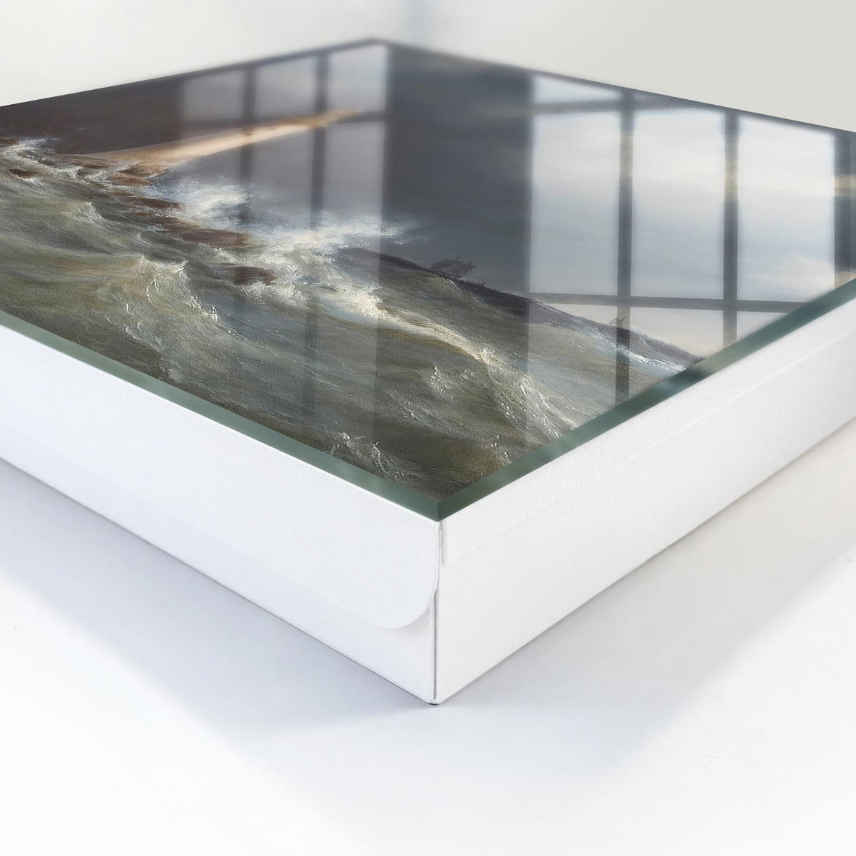 SCHLÜSSELBOX Weiß 30x30 cm – Türöffnung nach rechts - Stürmische See - Grau, Metall (30/30/5cm) - TULUP