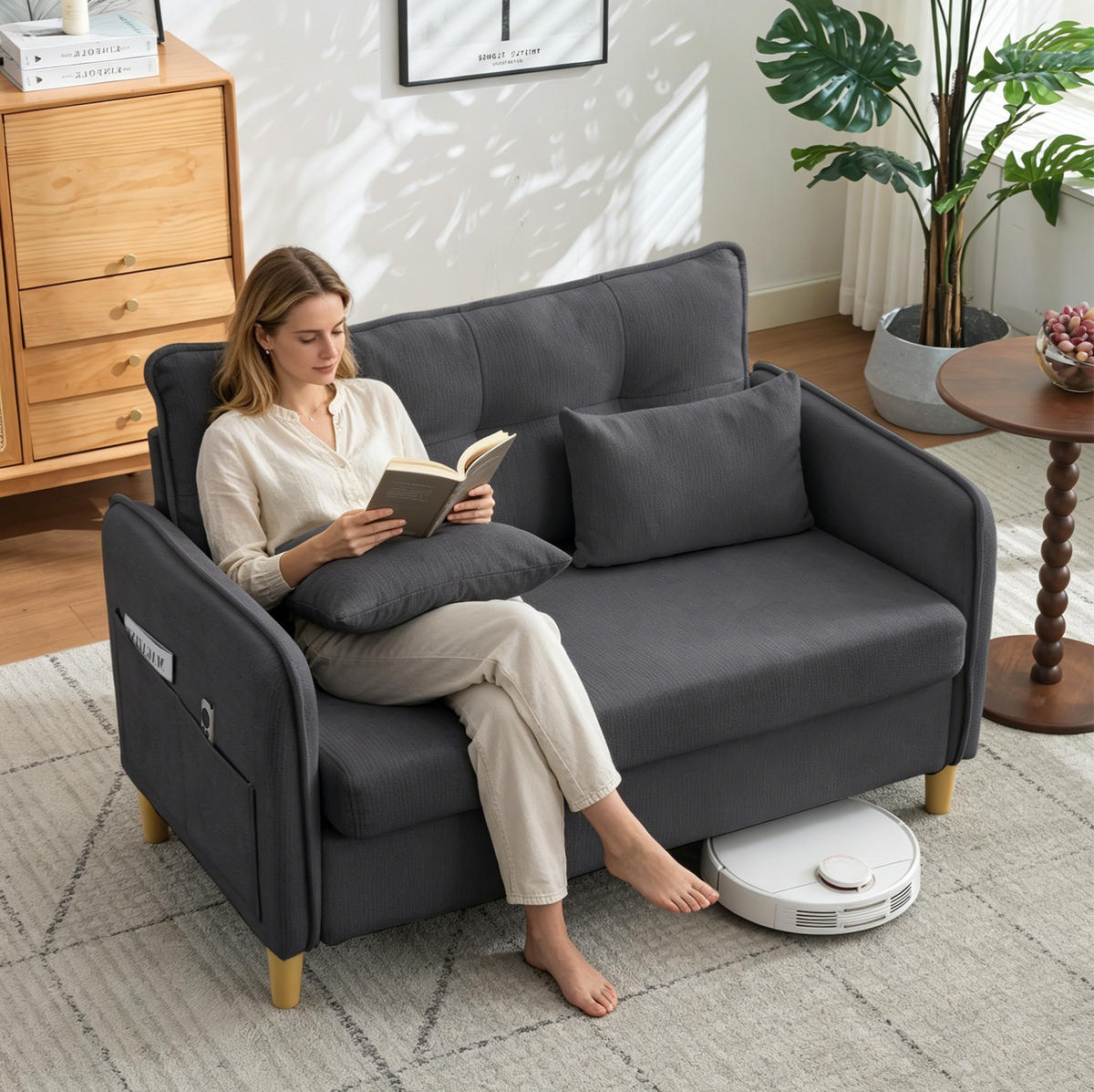 SOFA 2-Sitzer mit Armlehnen 127 cm Dunkelgrau Chenille - Dunkelgrau, Holzwerkstoff (127/83/75.5cm) - Meubliv