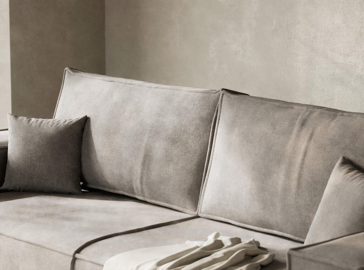 SOFA MIT SCHLAFFUNKTION Milos Grau Beige Webstoff - Beige/Schwarz, Holz/Holzwerkstoff (255/70/105cm) - Maison de Reve