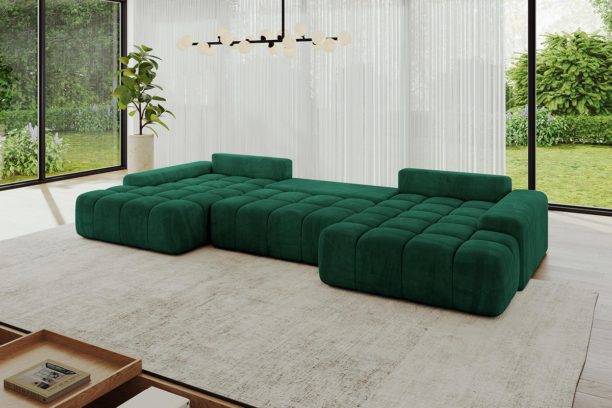 WOHNLANDSCHAFT ENSI-U - 353x164x69 cm Dunkelgrün - Dunkelgrün, Holzwerkstoff/Kunststoff (357/69/164cm) - ALTDECOR