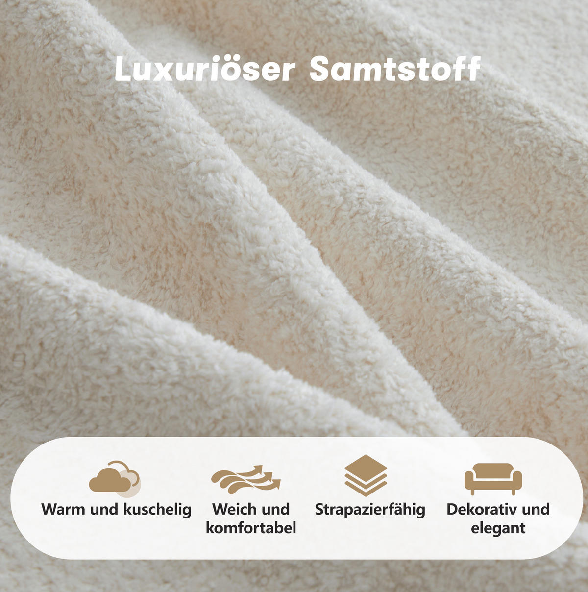 SOFA 384/98/70 cm in Beige aus Samt mit Wellenform - Beige, Textil (98/70/384cm) - Flora Grace