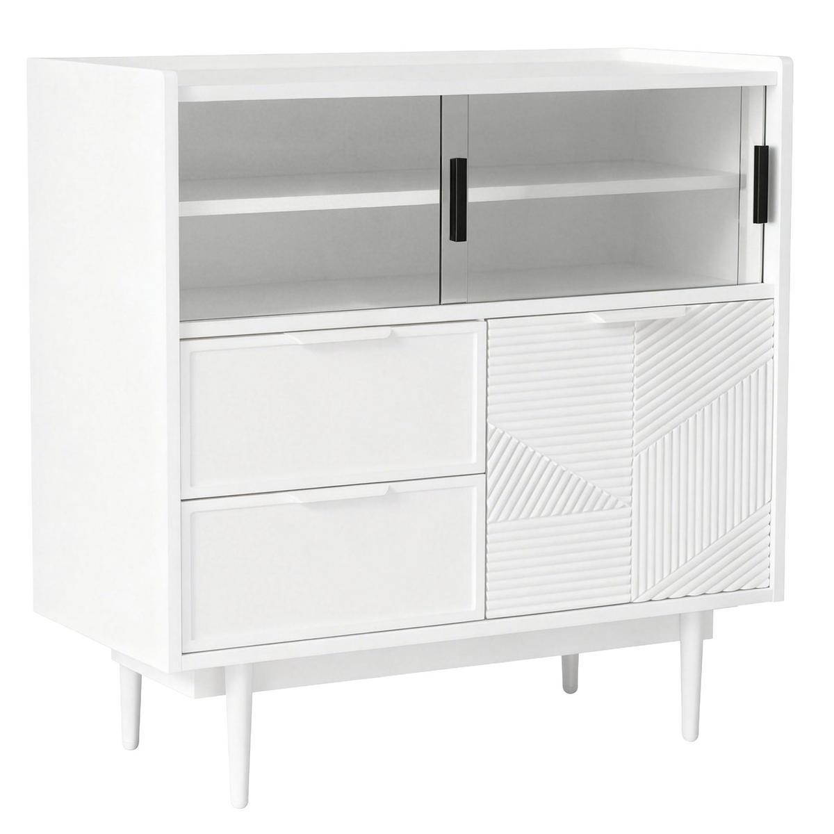 AUFBEWAHRUNGSSCHRANK mit LED-Lichtleiste, MDF Weiß, mit Glasschiebetür, 80/80/35 cm, Weiß - Weiß, Holzwerkstoff (35/80/80cm) - Redom