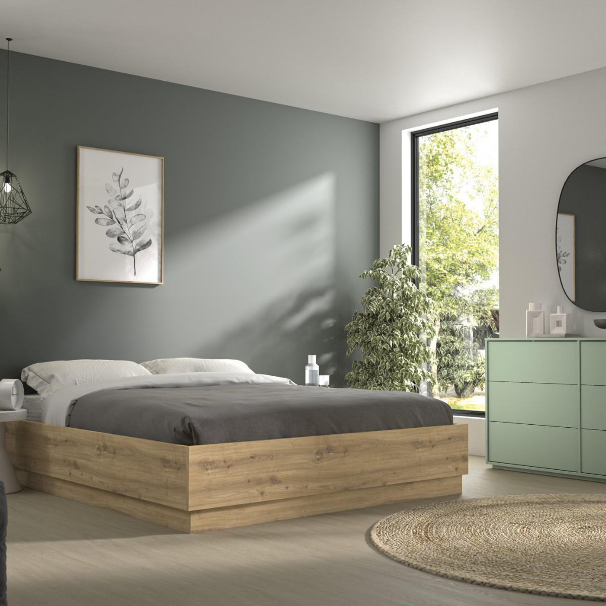 BETTKASTEN 160 x 200 cm Dekor Eiche TIDY 165/204/36 cm - Eschefarben, Holzwerkstoff (200/160cm) - Calicosy