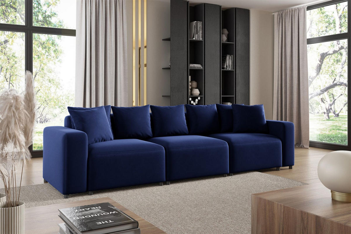 SOFA Megan 3-sitzer In Salvador - Dunkelblau, Holzwerkstoff/Textil (327/75/98cm) - Fun Möbel