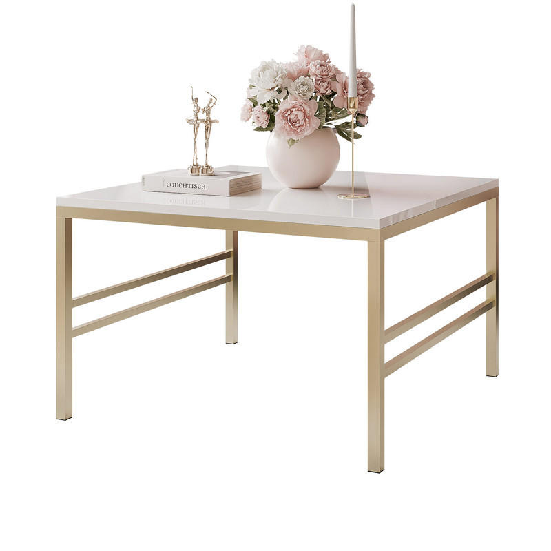 COUCHTISCH FORMA 70/70 cm Quadrat, Gold / Weiß Hochglanz - Weiß Hochglanz/Goldfarben, Metall (70/70/46cm) - Idohome