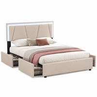 BETT mit LED und 4 Schubladen 160x200 cm Beige inklusive Matratze - Beige, Holz (160/200cm) - Meubliv