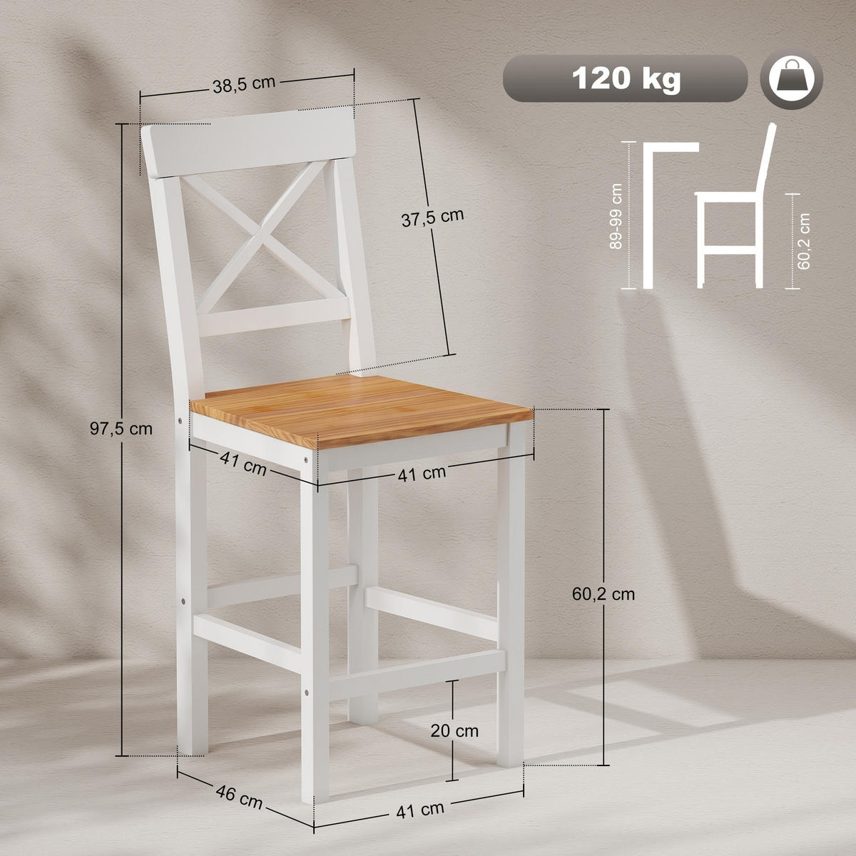 BARHOCKER 2er-Set Naturfarben 46.0/41.0/97.5 cm - Naturfarben, Holz (41/97.5/46cm)