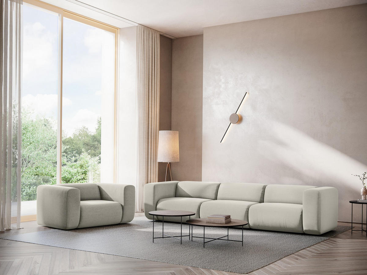 4-SITZER-SOFA Samt Stoff Creme - Perlmutt/Creme, Kunststoff/Textil (319/70/89cm) - Makamii