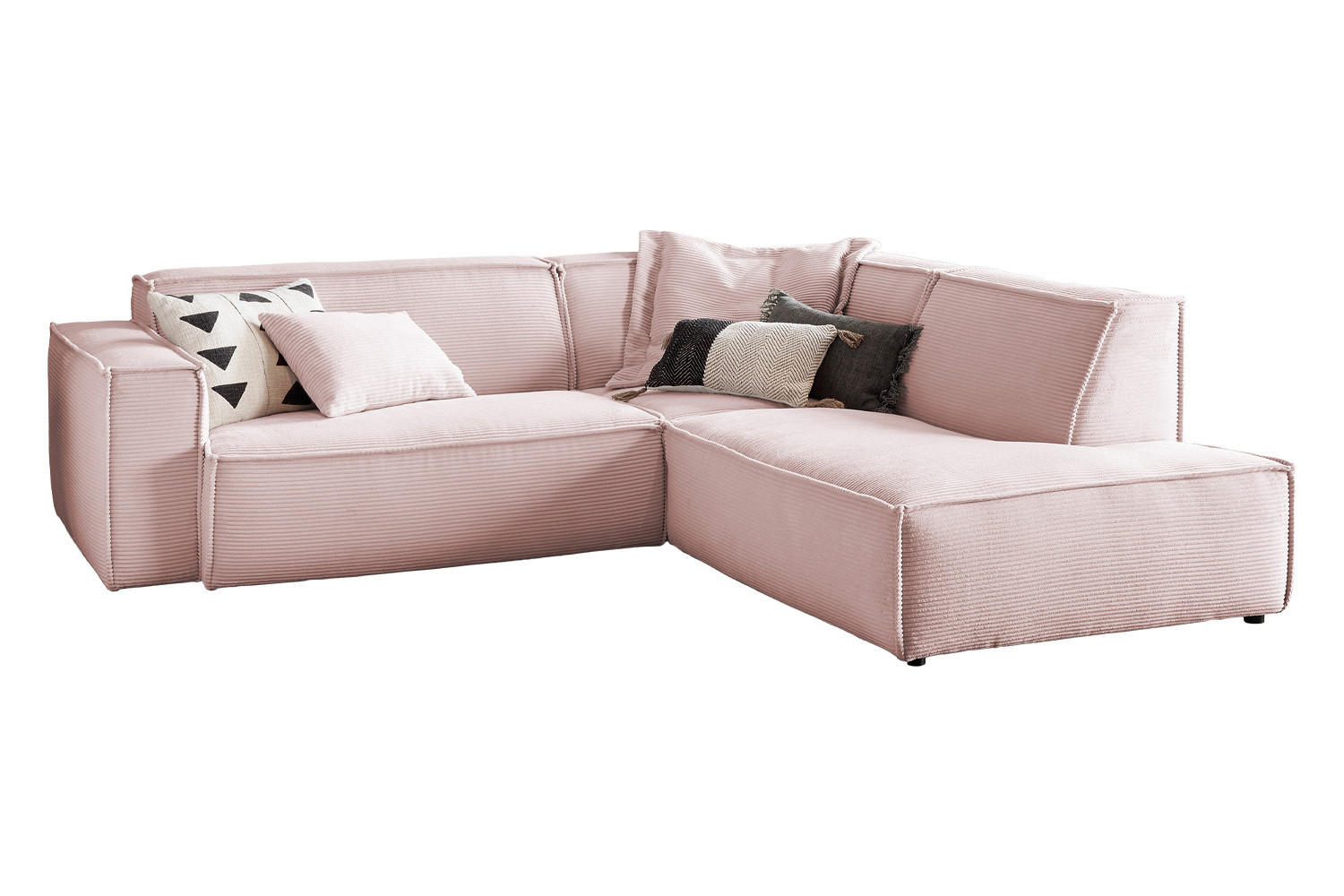 ECKSOFA SAMU Pink Cord - Pink/Schwarz, Textil (254/224cm) - KAWOLA